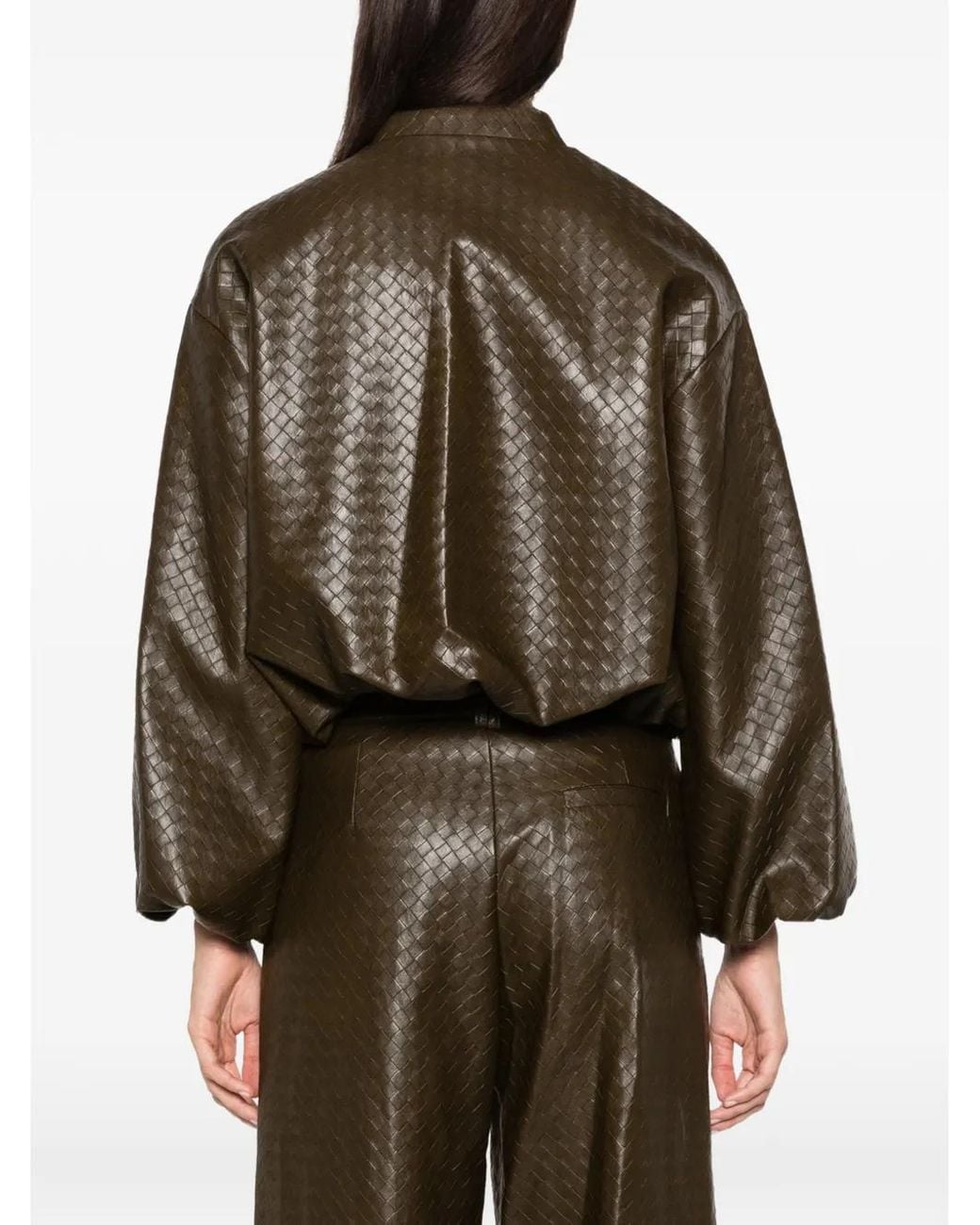 Imperial Brown Basket Weave-Effect Cropped Jacket