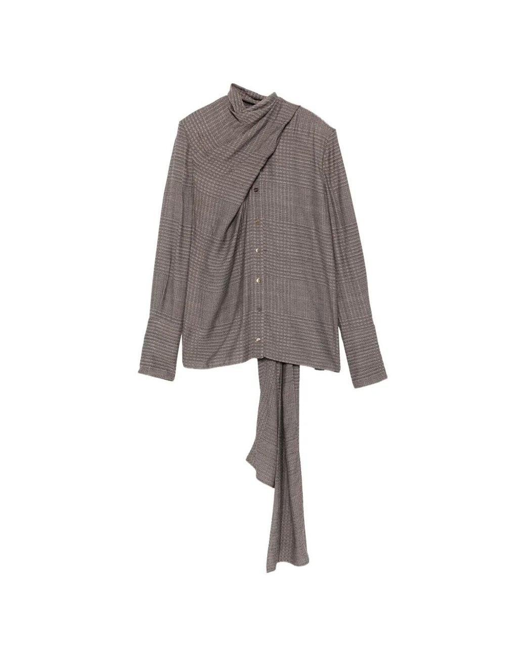 Mugler Gray Draped Prince Of Wales Check Shirt