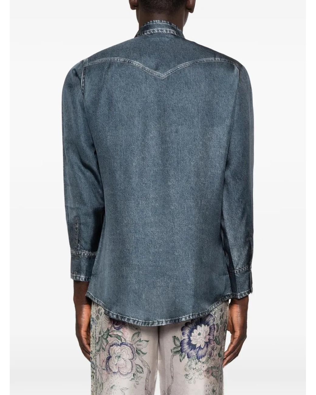 Pierre Louis Mascia Blue Silk Flap-Pocket Shirt