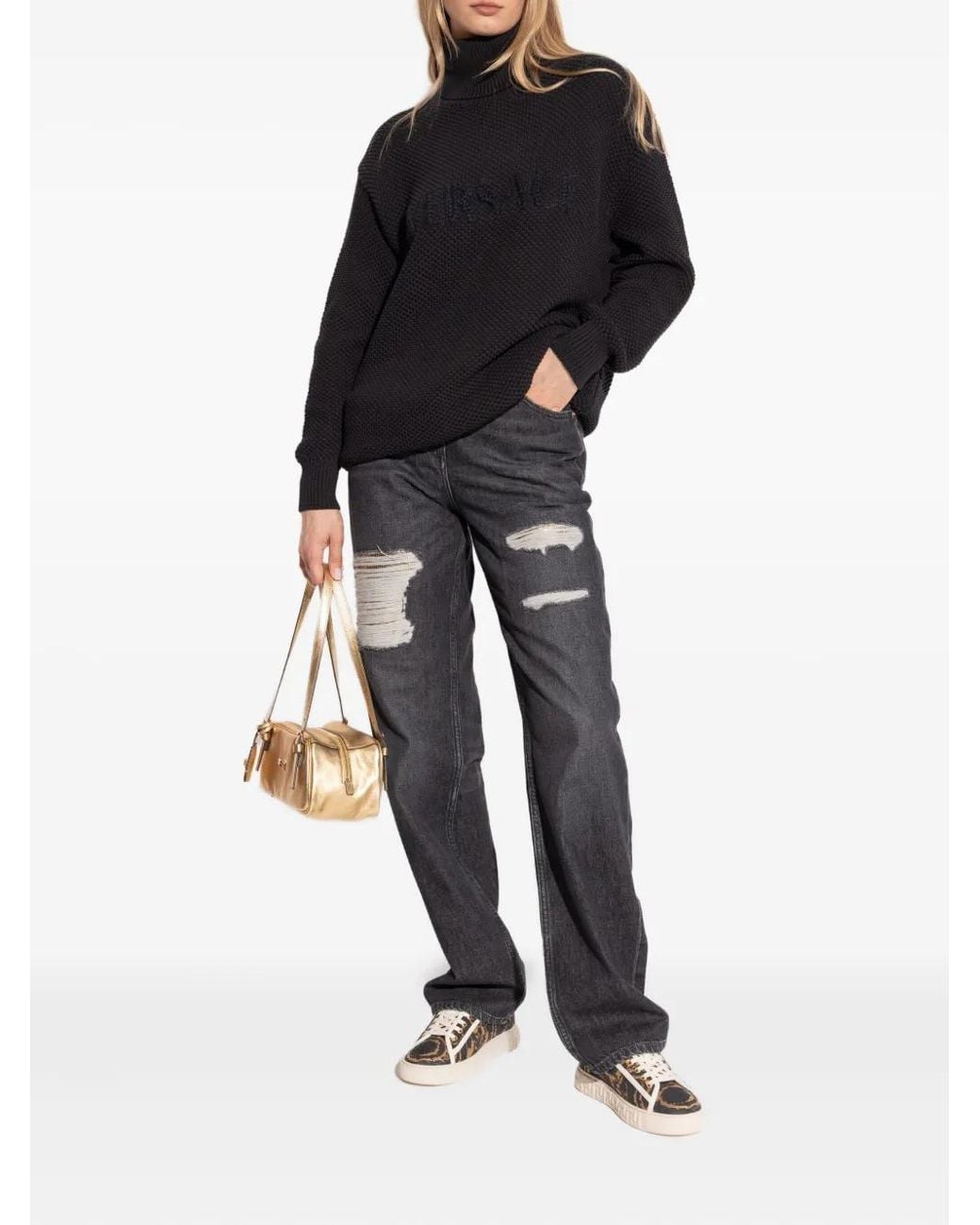 Versace Blue Textured High-Neck Jumper
