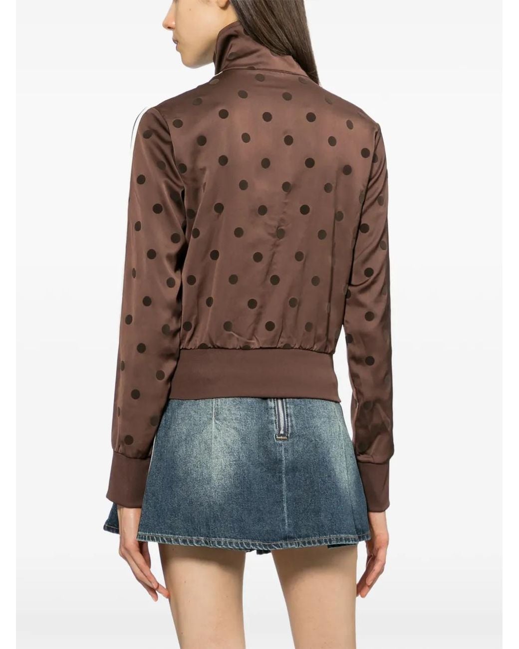 Adidas Brown Satin Polka-Dots Tt Track Jacket
