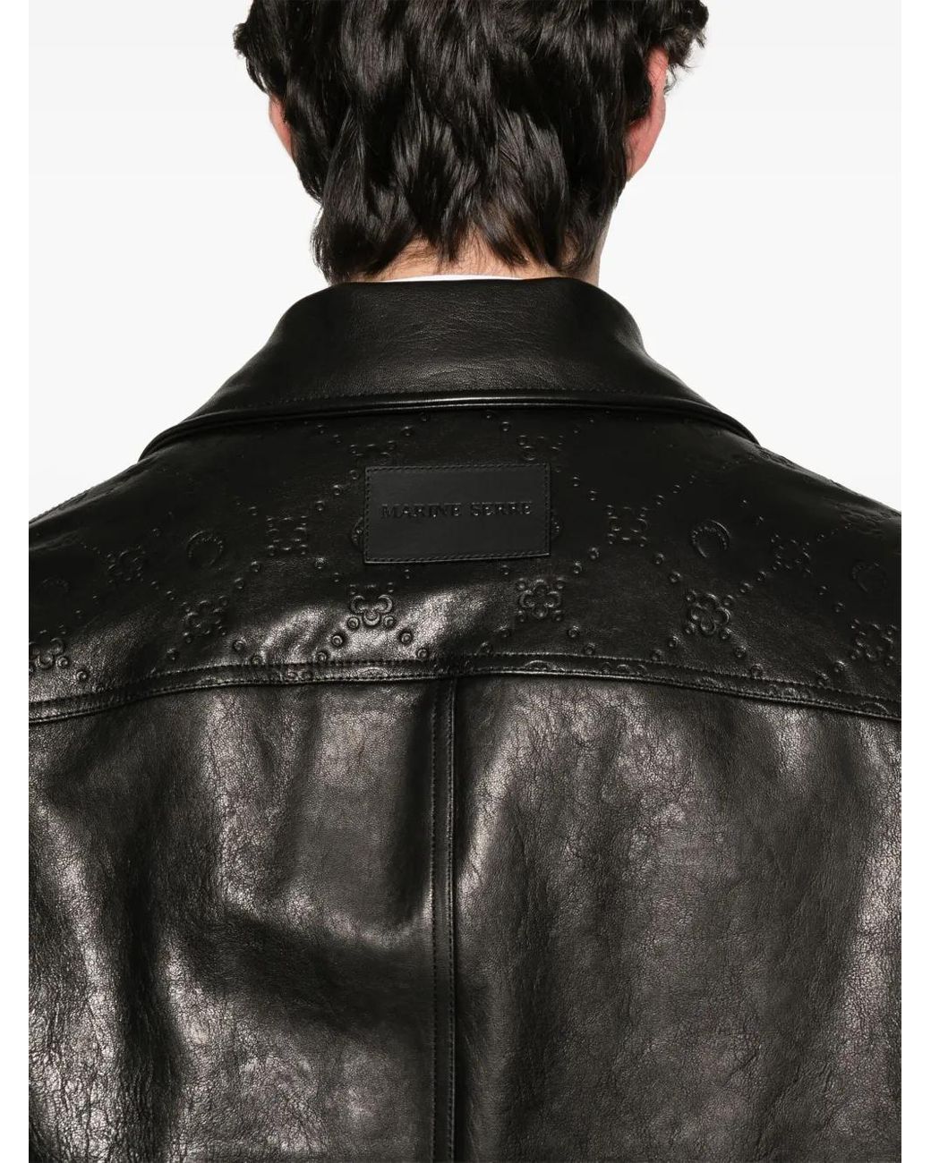 MARINE SERRE Black Moongram-Embossed Leather Jacket for men