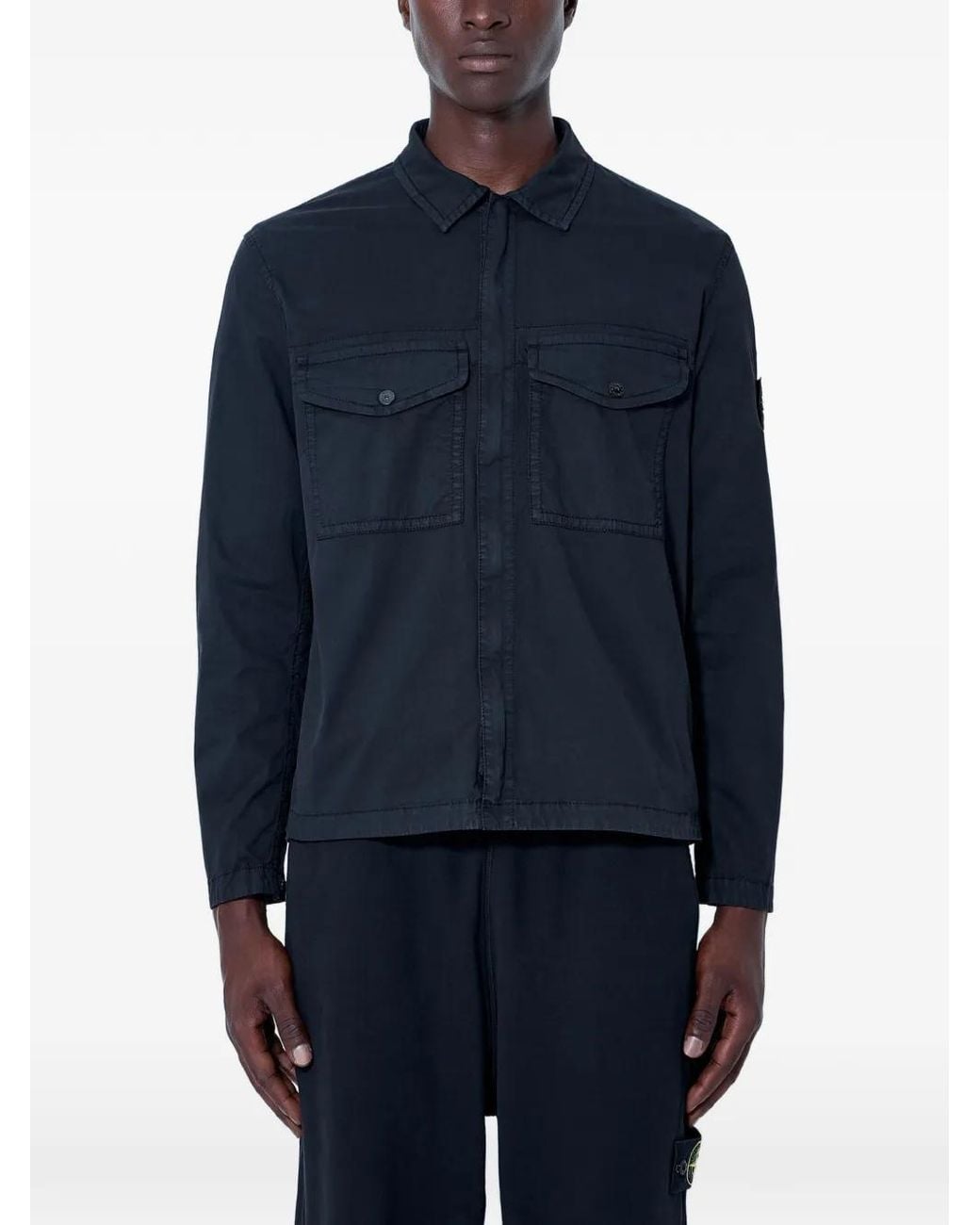 Stone Island Blue 1200003 Stretch Organic Cotton Twill Shirt for men