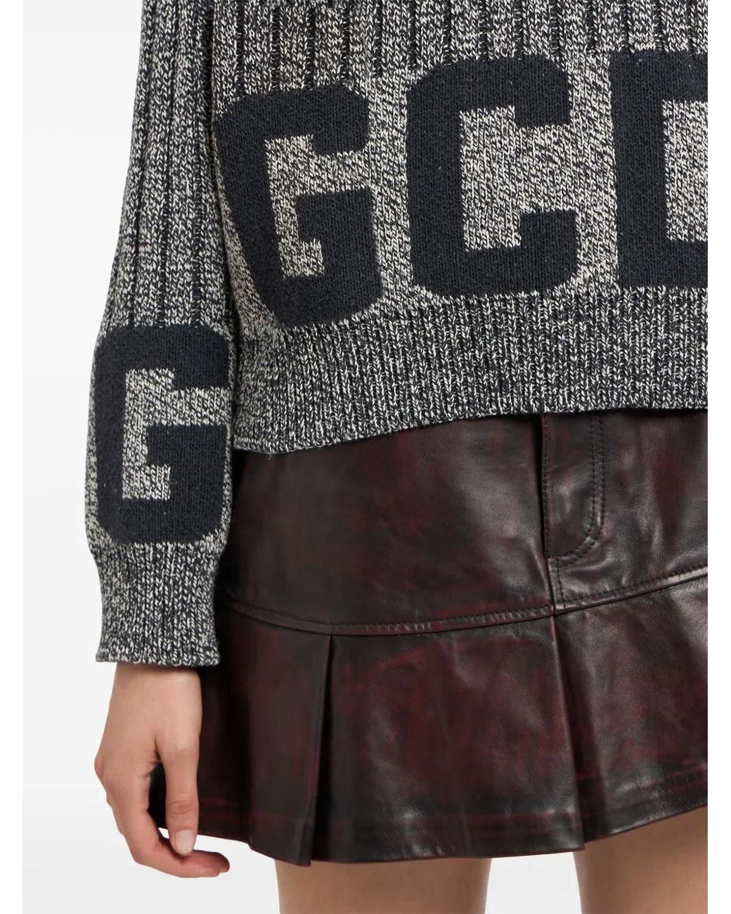 Gcds Gray Ribbed Low Logo Sweater