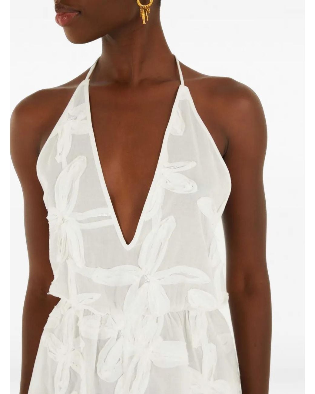 Farm Rio White Floral-Appliqué Halterneck Playsuit