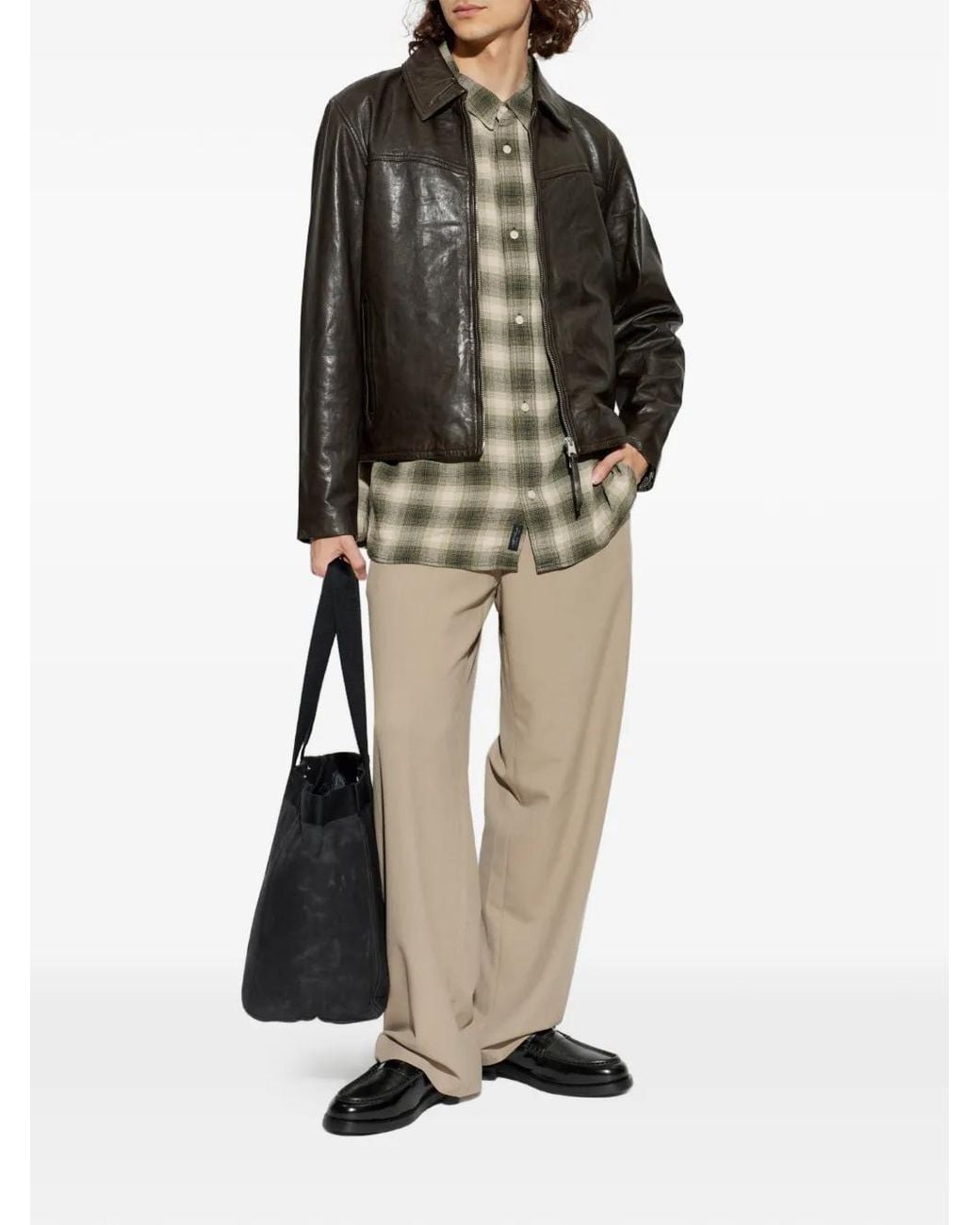 AllSaints Black Tune Lamb-Leather Jacket for men