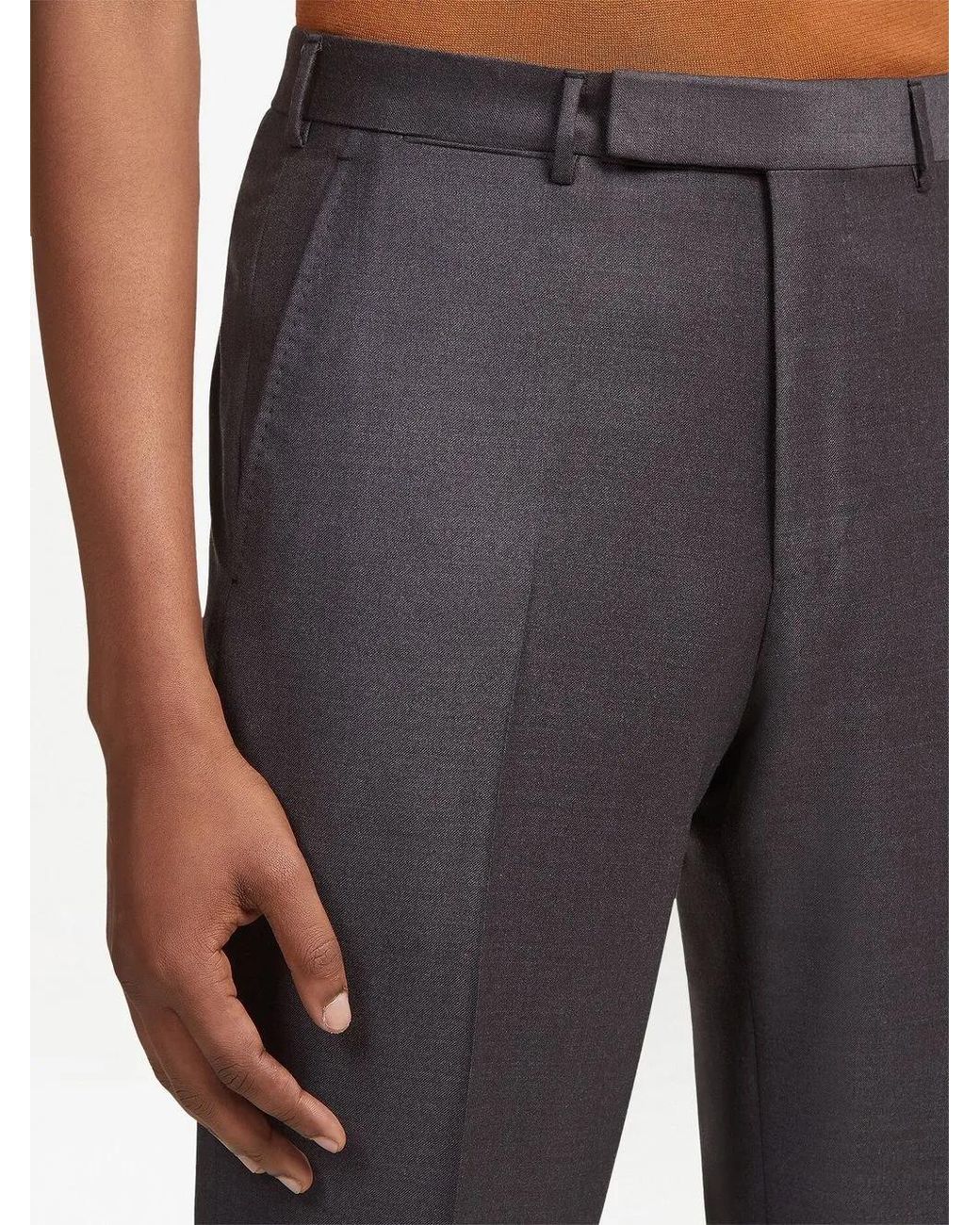 Zegna Gray Trofeo Tailored Wool Trousers for men