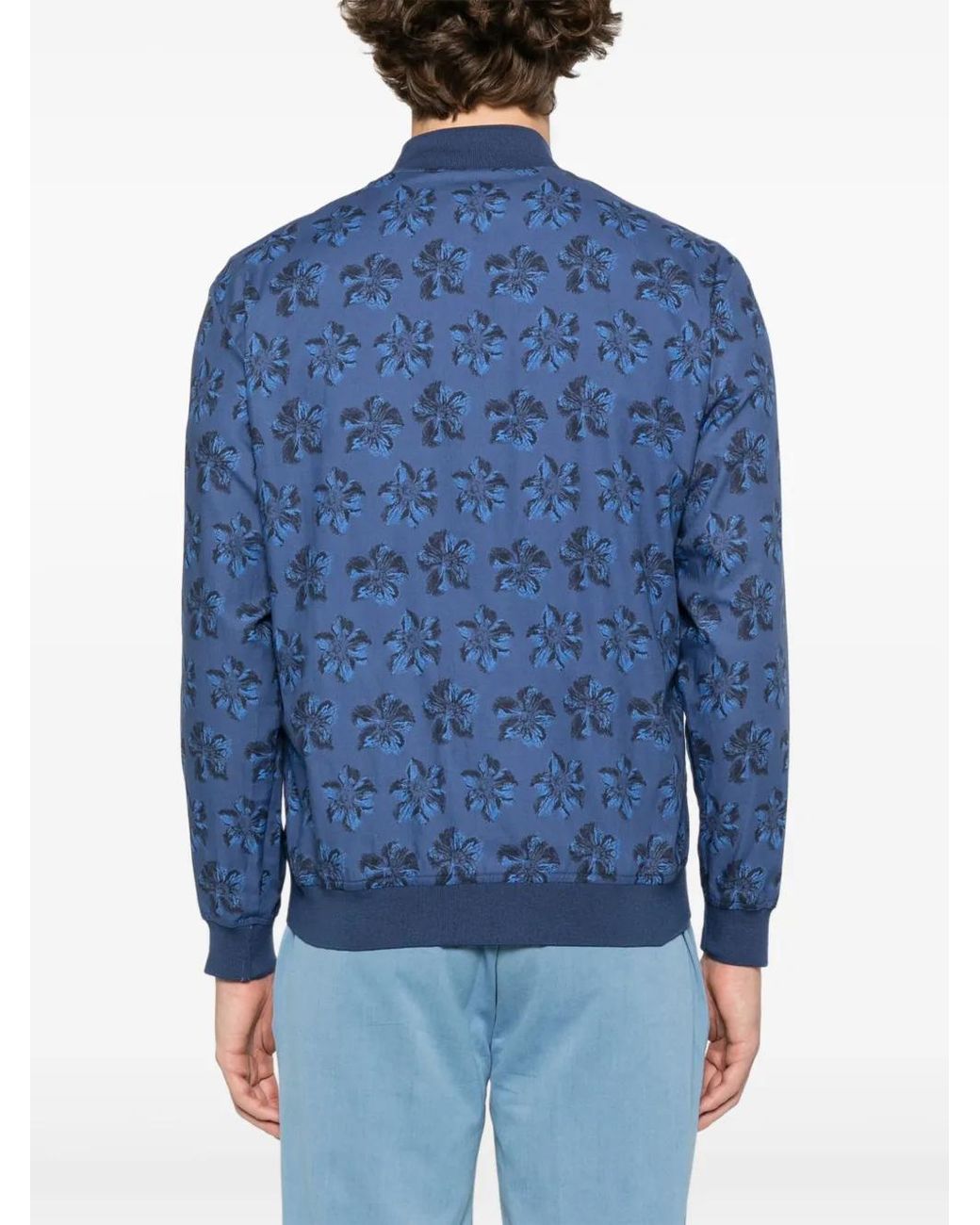 Kiton Blue Floral-Print Bomber Jacket for men