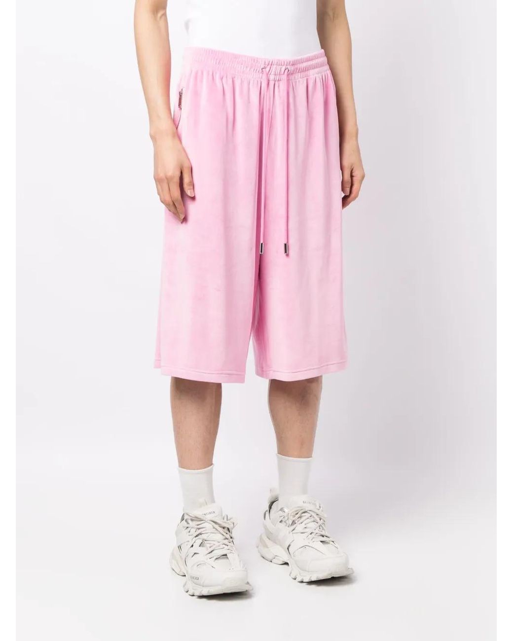TEAM WANG design Pink Brushed-Effect Drawstring Bermuda Shorts