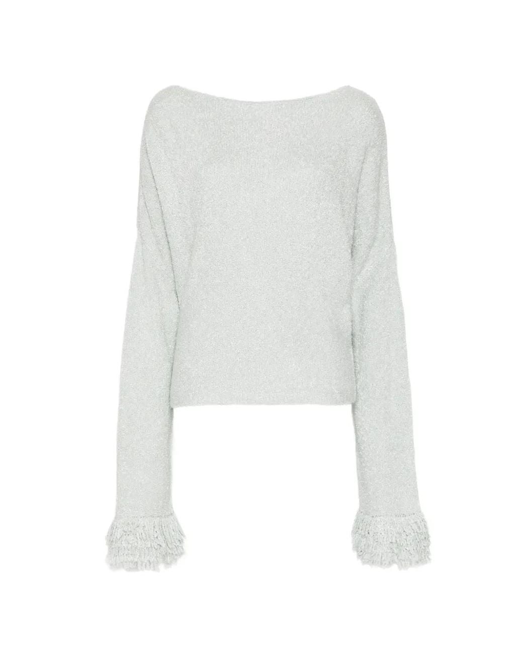 AYA MUSE White Off-The-Shoulder Bouclé Sweater