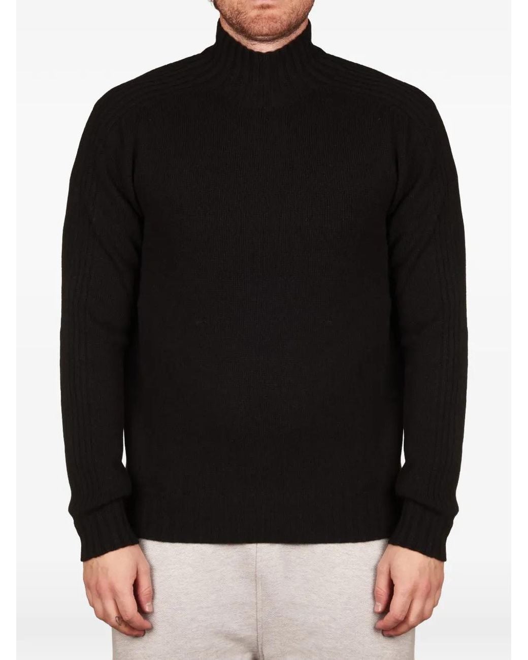 Alpha Studio Black Ribbed-Knit High-Neck Wool Sweater for men