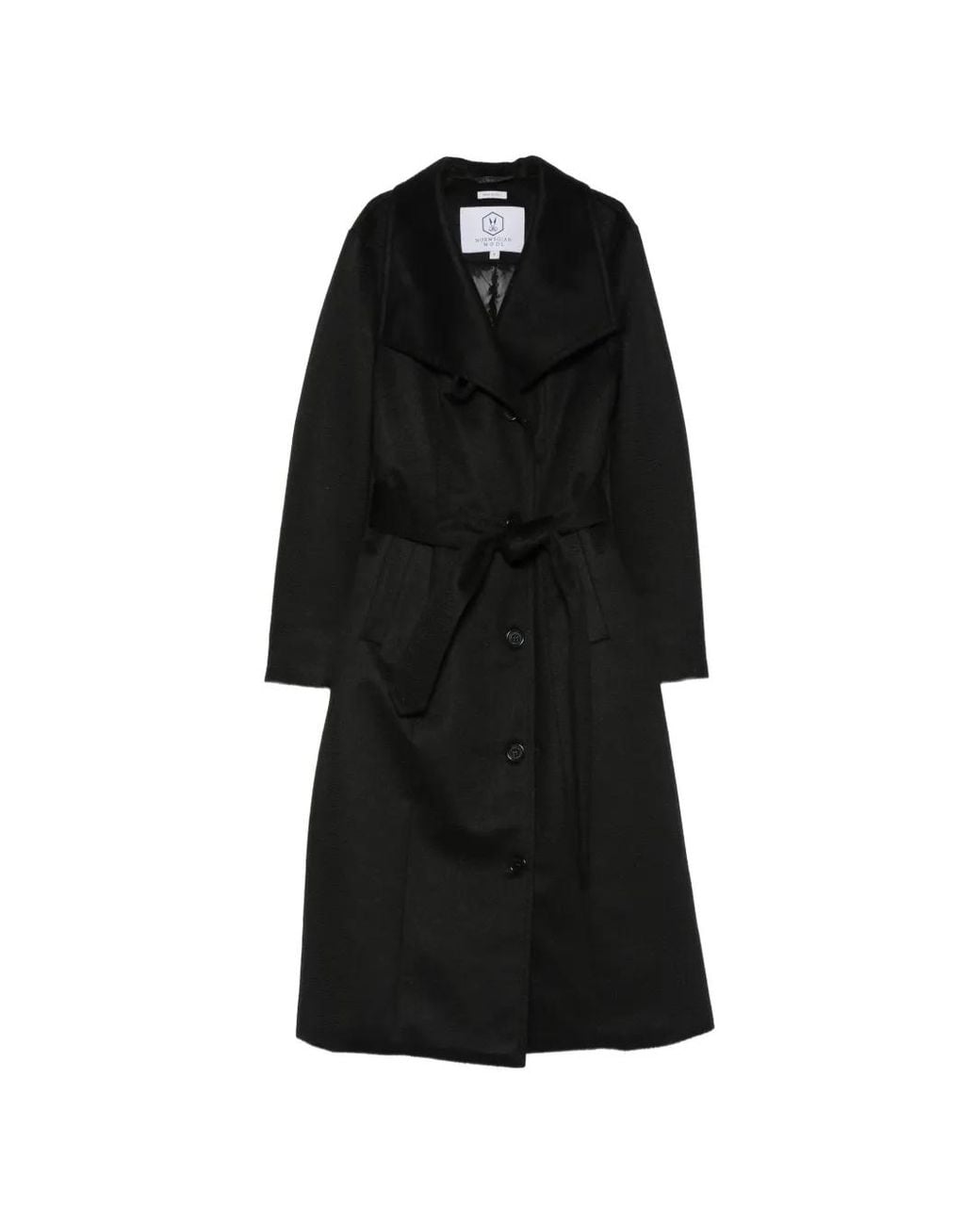 Norwegian Wool Black Belted Button-Front Coat