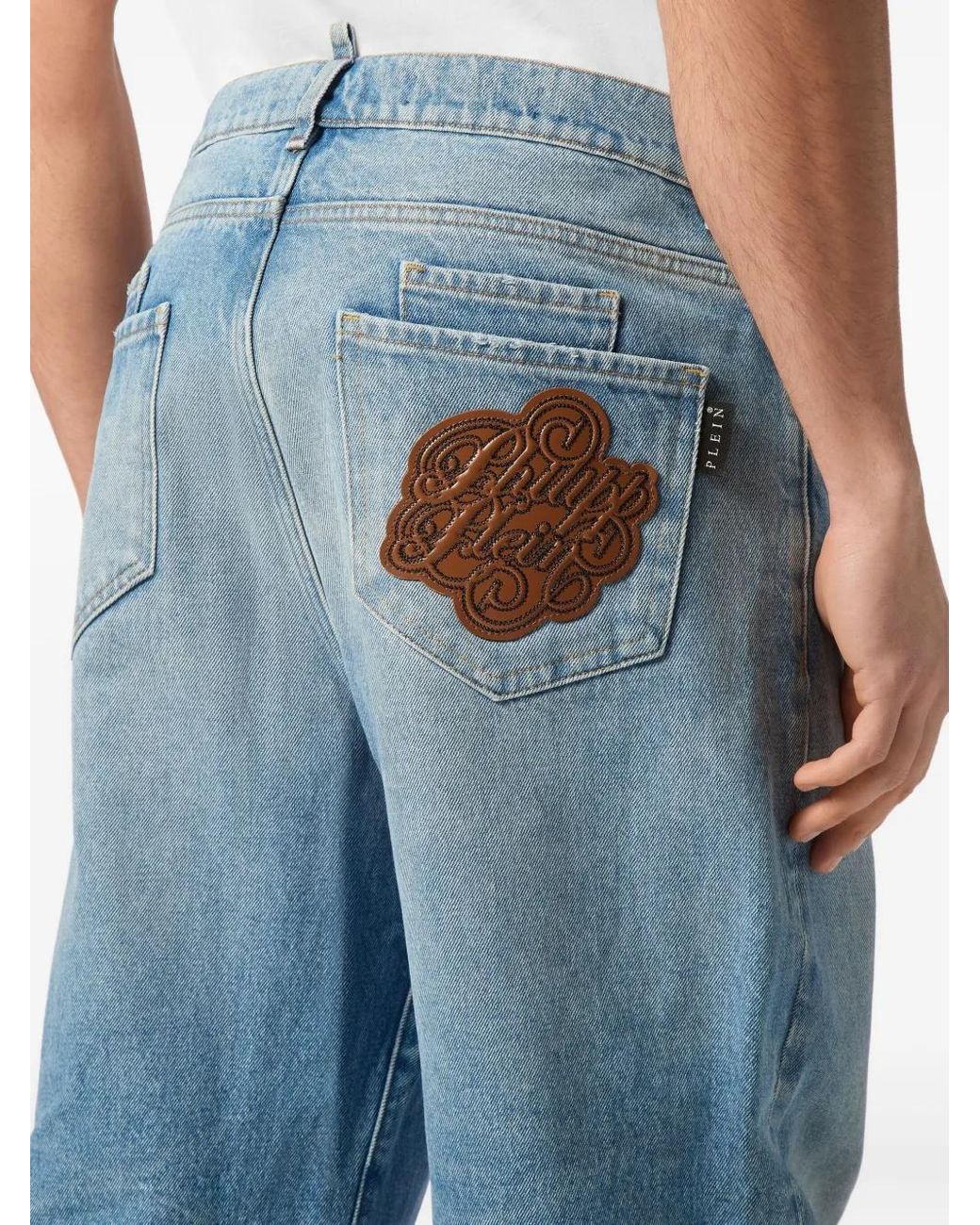 Philipp Plein Blue Logo-Patch Jeans for men