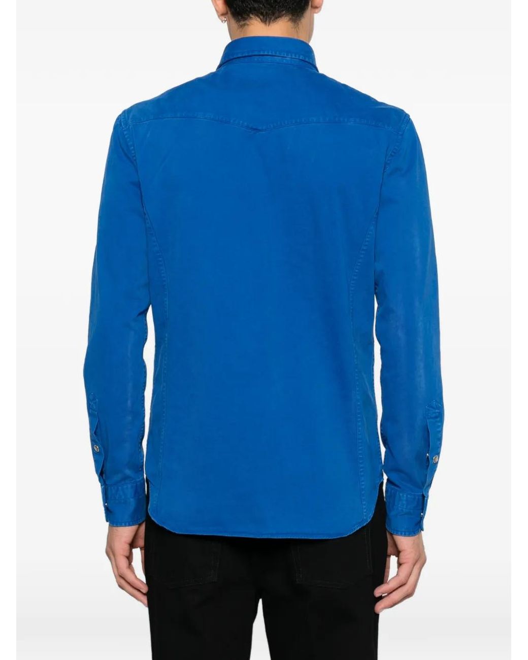 Tom Ford Blue Peach Twill Western-Style Press-Stud Shirt for men