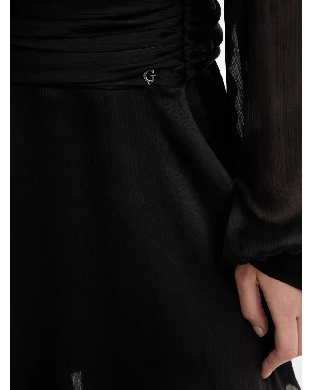 Guess Black V-Neck Ruffled Dress