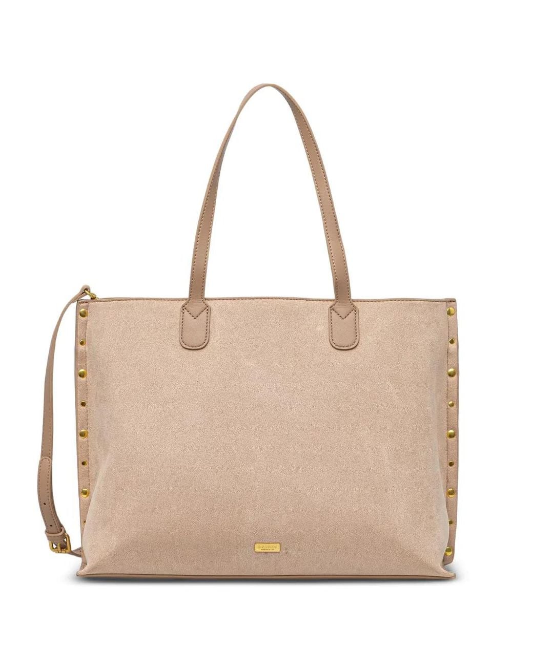 Morgan Natural Stud-Embellished Suede-Effect Tote Bag