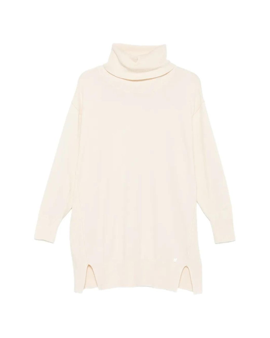 Please White Roll-Neck Side-Slit Sweater