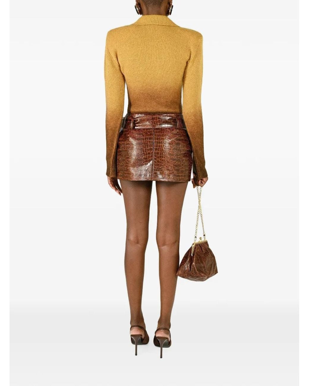 ROWEN ROSE Brown Croco-Effect Belted Mini Skirt