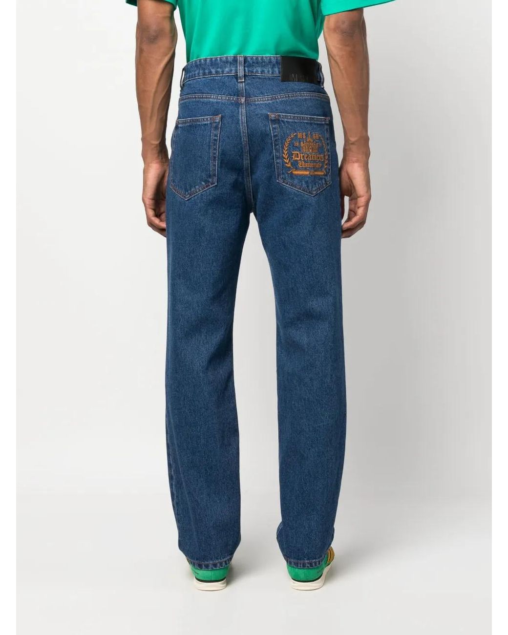 MSGM Blue Logo-Embroidered Straight-Leg Jeans for men