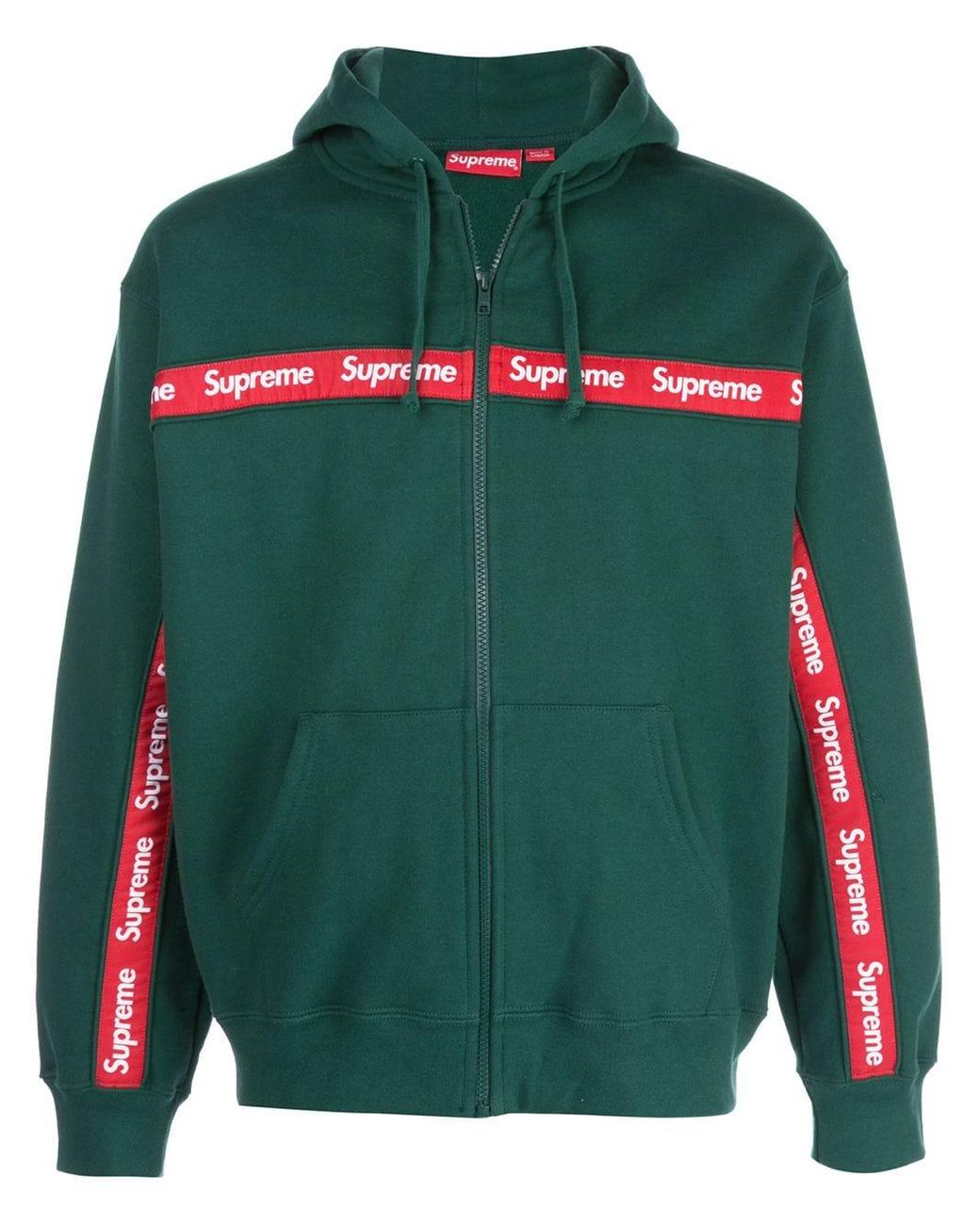 パーカーsupreme19FW Text Stripe Zip up Hooded 緑 - パーカー