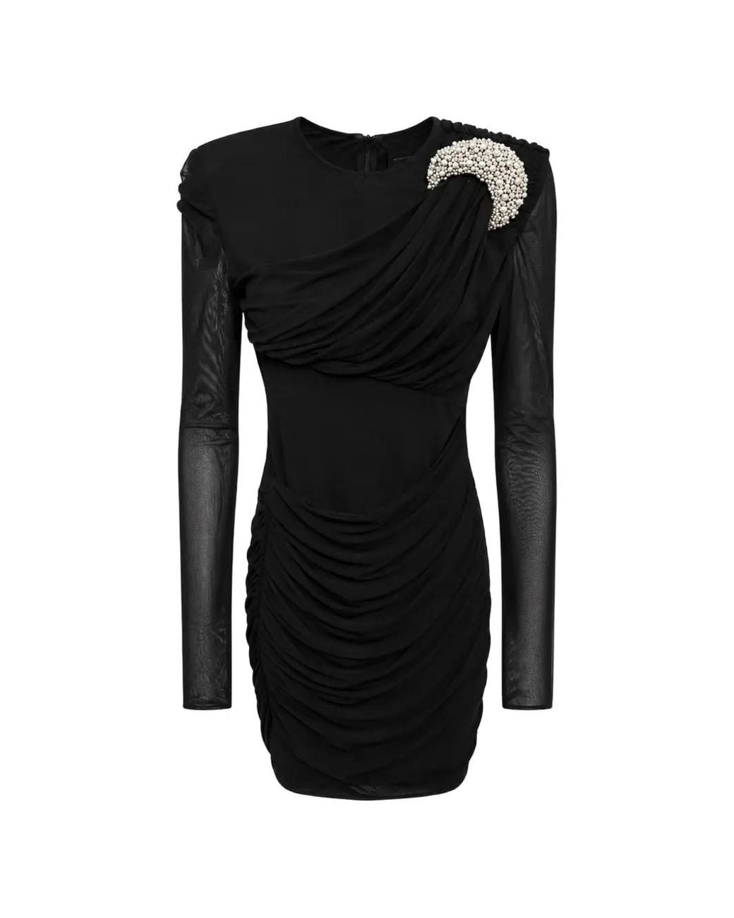 Amen Black Jewel-Embellished Draped Mini Dress