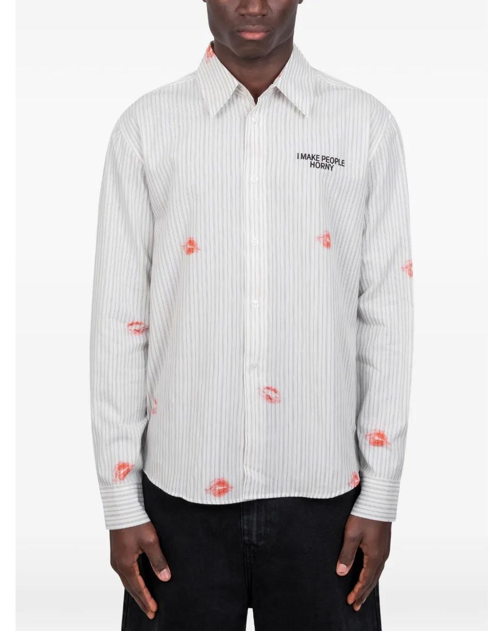 Carne Bollente White Business Sensual Striped-Print Shirt