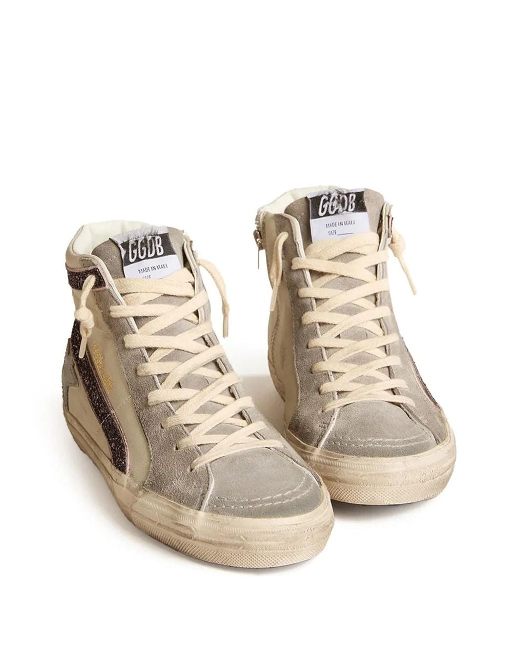 Golden Goose Deluxe Brand Natural Slide With Leather Star And Wine-Colored Glitter Flash