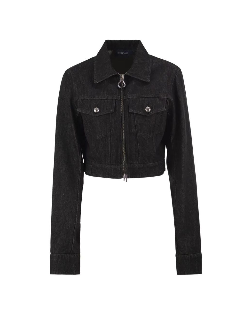 Sportmax Black Cropped Zip-Up Denim Jacket