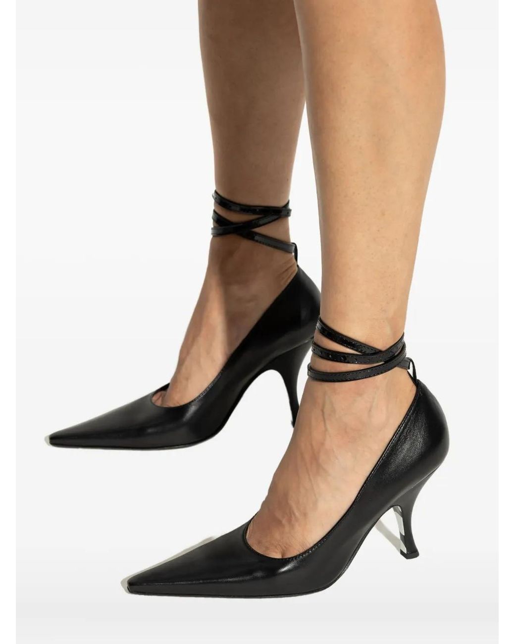 Moschino Black Pointed-Toe Ankle-Tie Pumps