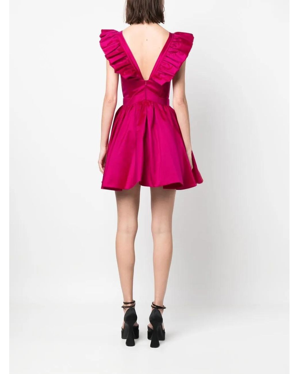 Philipp Plein Pink Ruffled-Sleeve Silk Mini Dress