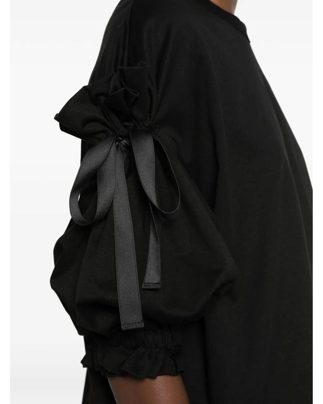 Noir Kei Ninomiya Black Bow-Embellished Ruffled-Sleeve T-Shirt