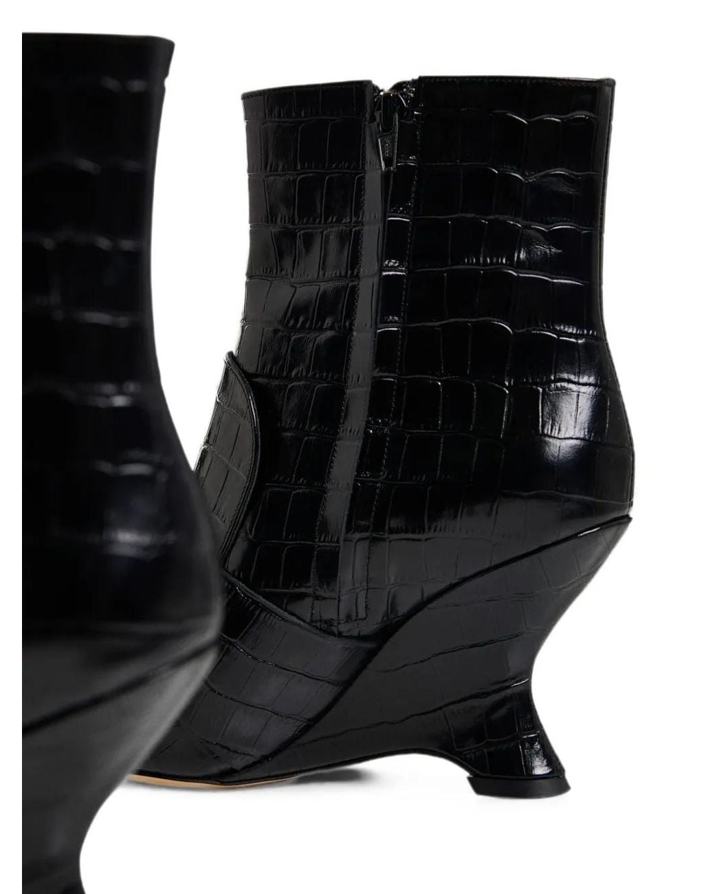 Essentiel Antwerp Black Crocodile-Effect Wedge-Heel Ankle Boots