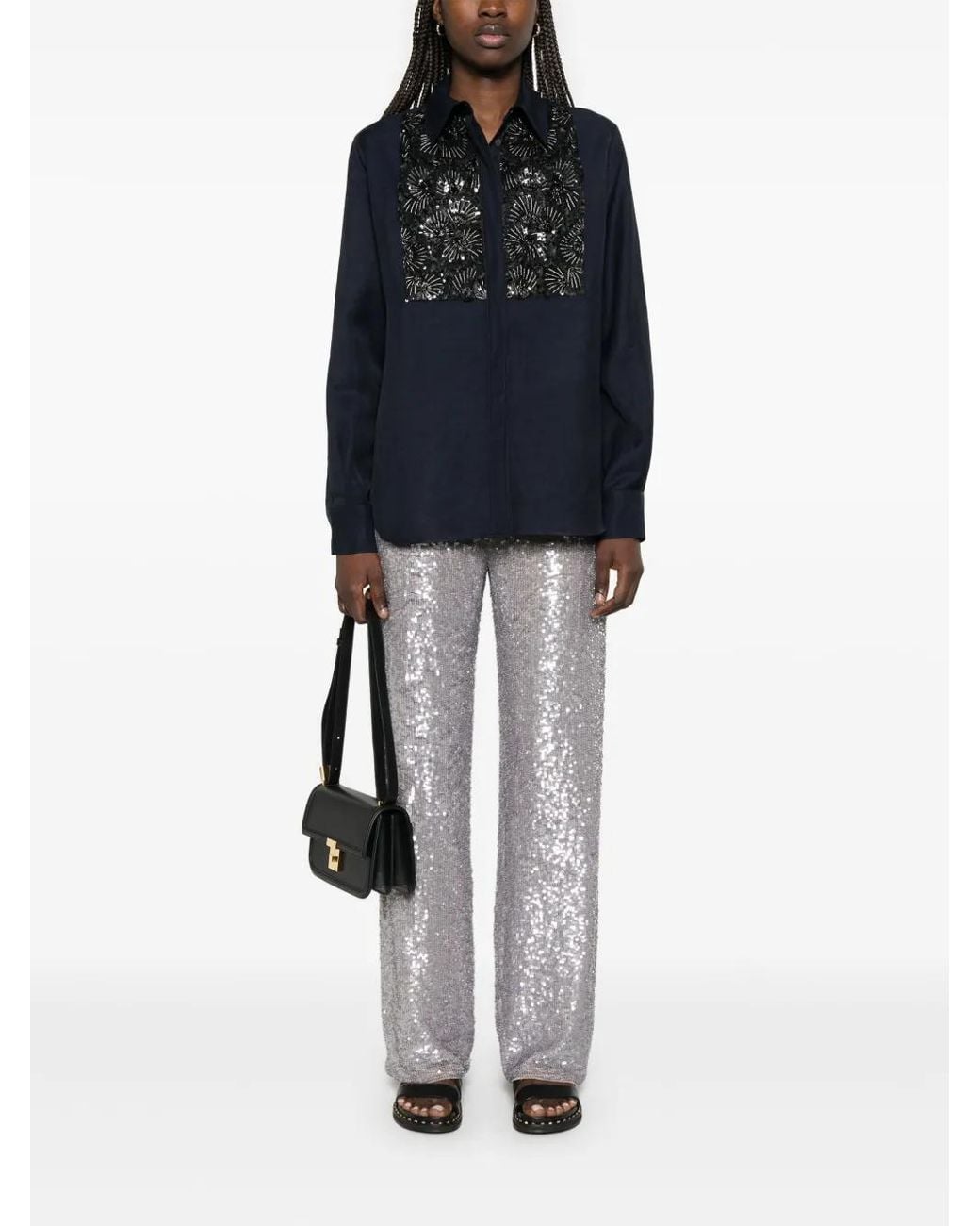 P.A.R.O.S.H. Gray Gong Sequined Trousers