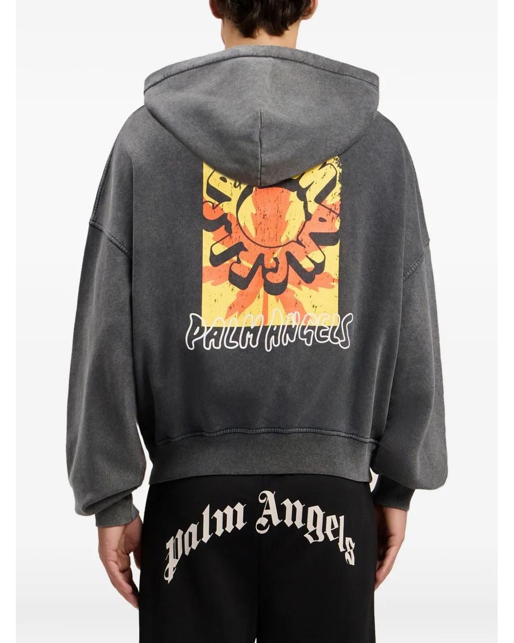 Palm Angels Gray Palm Leaf Loose Zip Hoodie for men