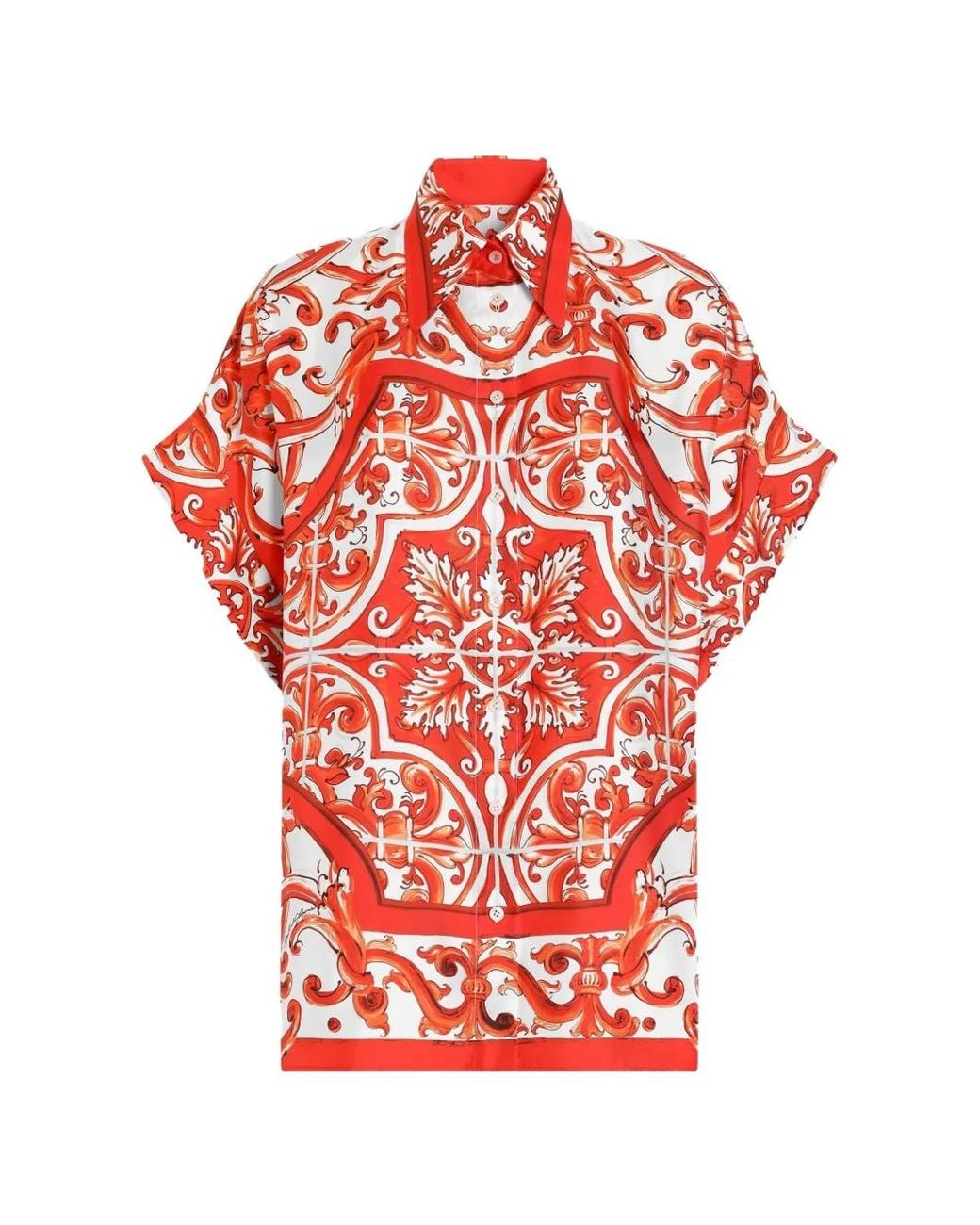 Chemise en soie à imprimé Maiolica Dolce & Gabbana en coloris Red
