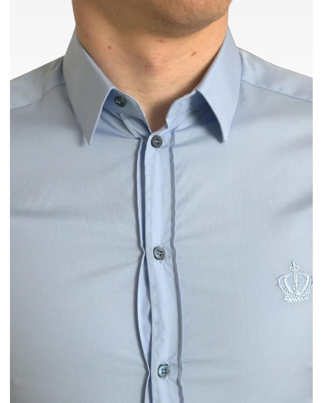 Dolce & Gabbana Blue Crown-Embroidered Shirt for men