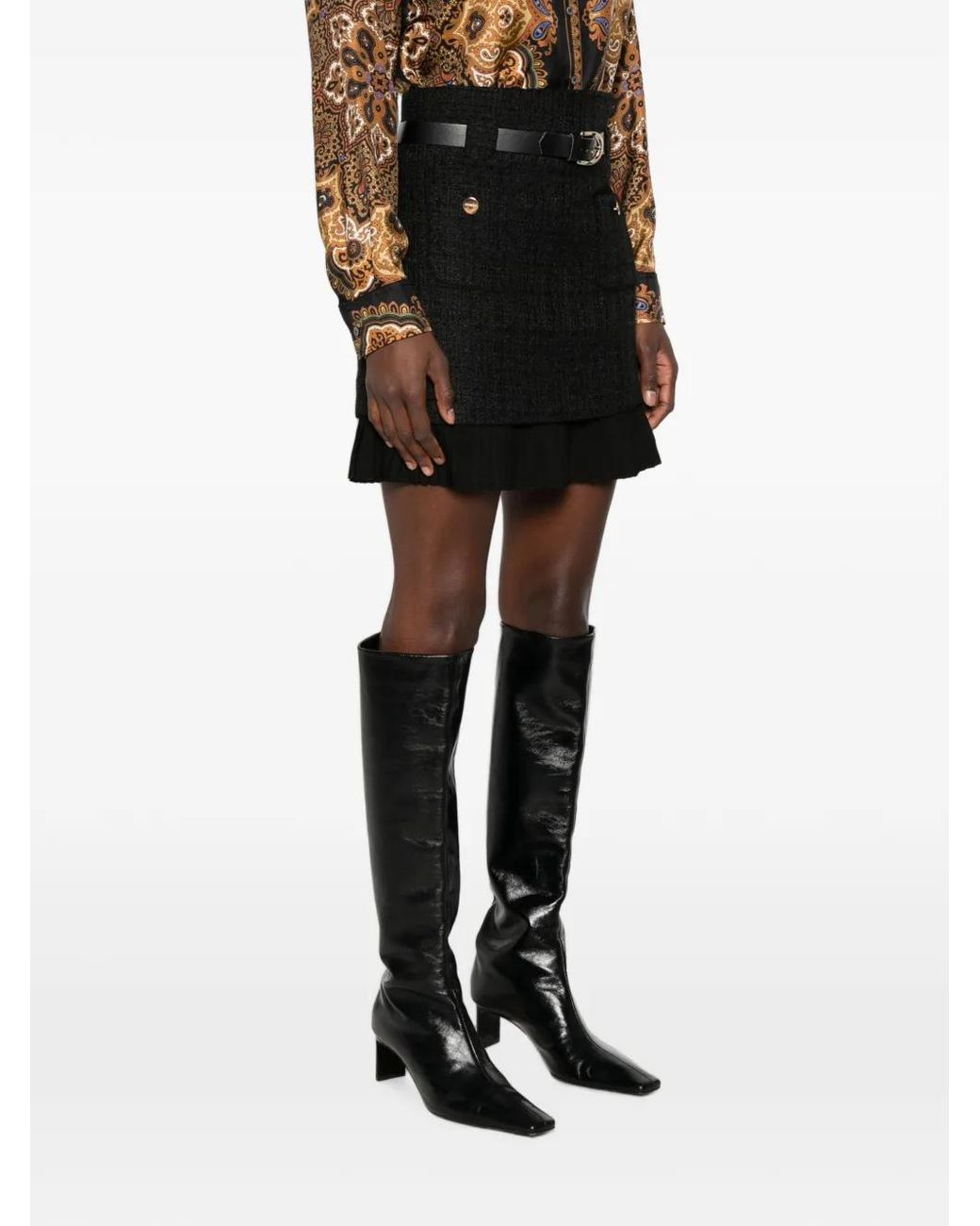 Sandro Black Belted Ruffled Mini Skirt