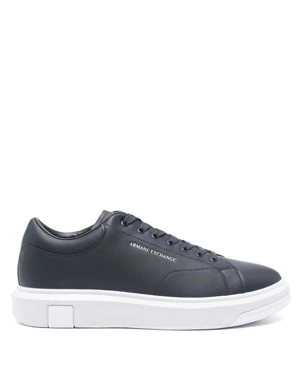 ARMANI EXCHANGE Blue Logo-Print Leather Sneakers for men