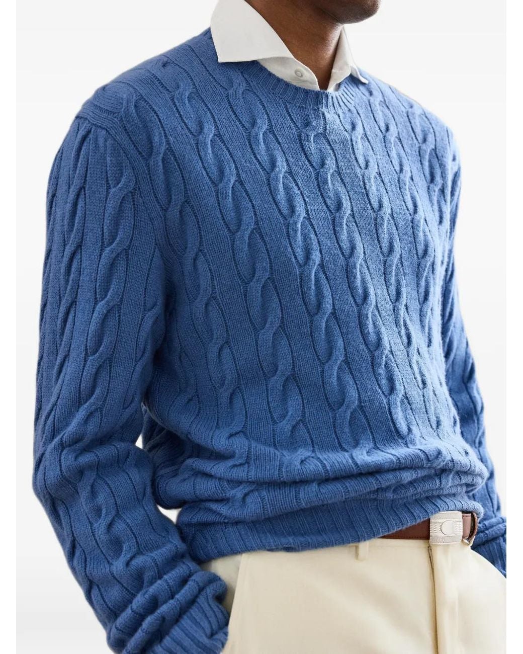 Ralph Lauren Blue Pull En Maille Torsadée for men