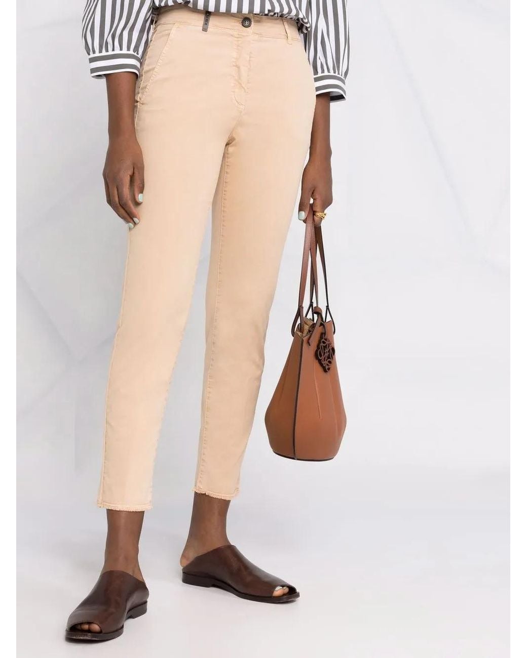 Peserico Natural Cropped Straight-Leg Trousers