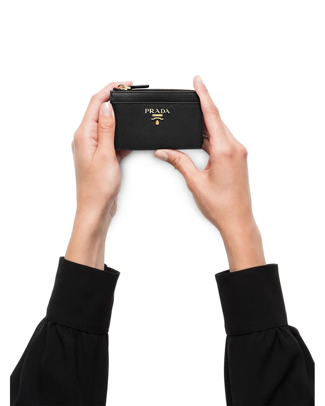 Prada Black Saffiano Leather Keychain Wallet