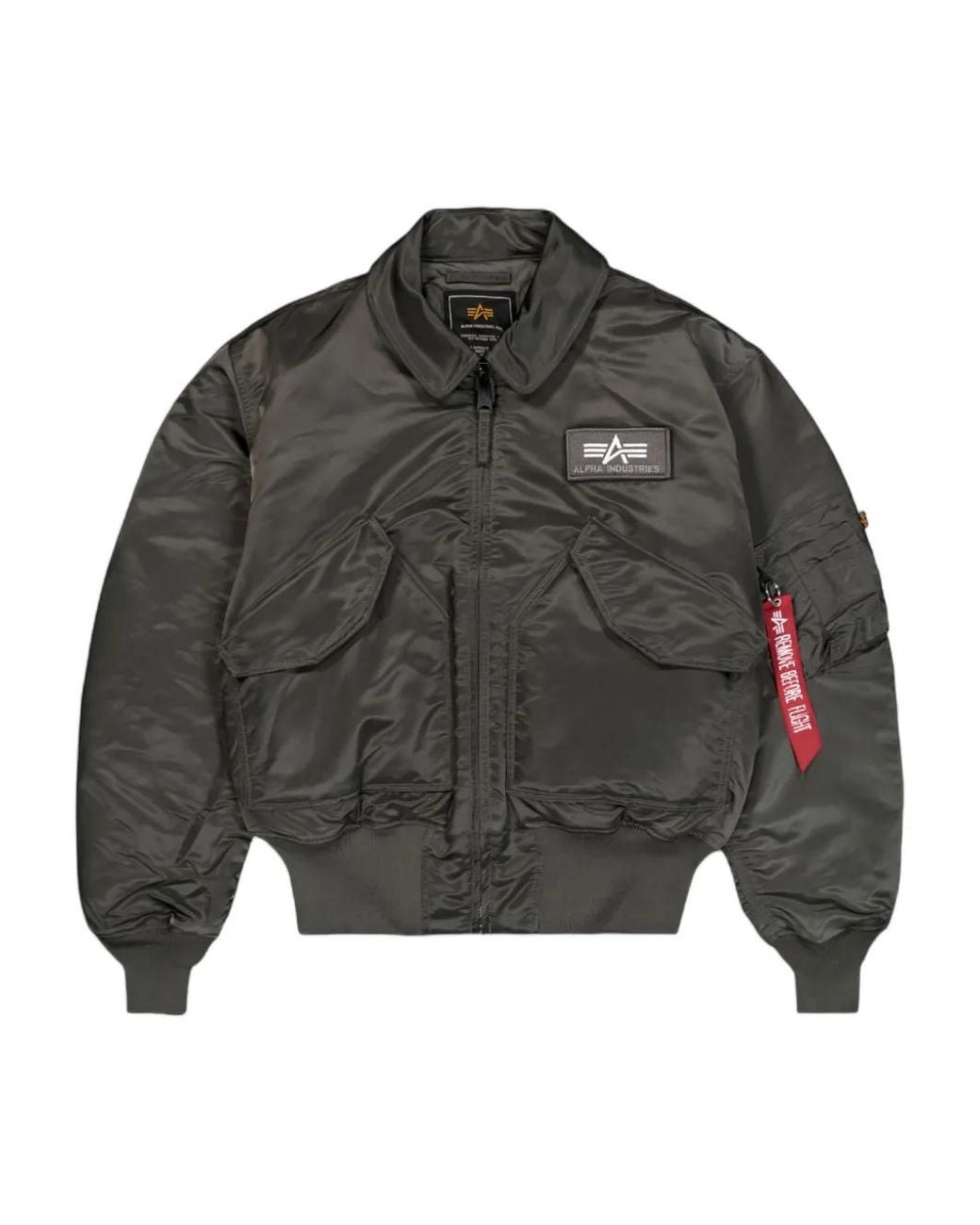 Alpha Industries Gray Logo-Detail Ribbed Bomber Jacket for men