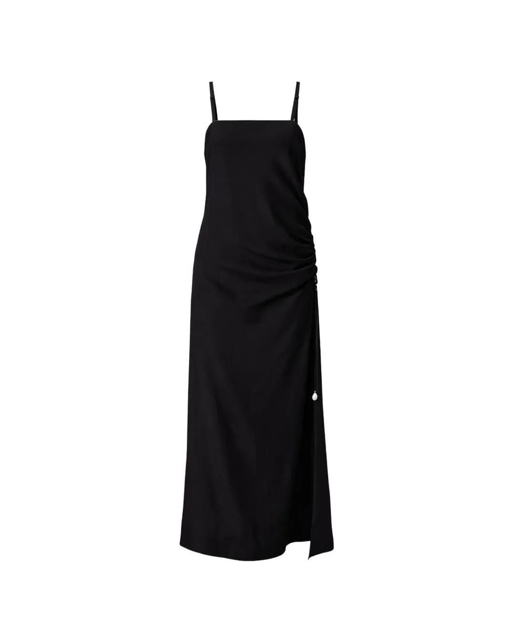 Carven Black Draped-Detail Silk Maxi Dress