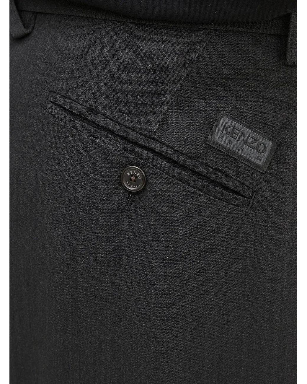 KENZO Black Pleated Cuffed-Hem Trousers for men