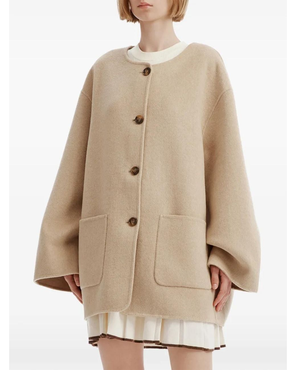 B+ AB Natural Scarf-Detail Collarless Coat