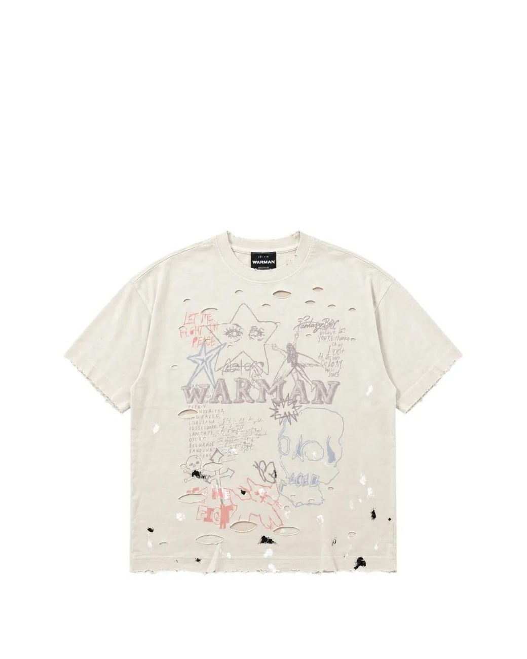 WARMAN White Distressed Graphic-Print T-Shirt for men