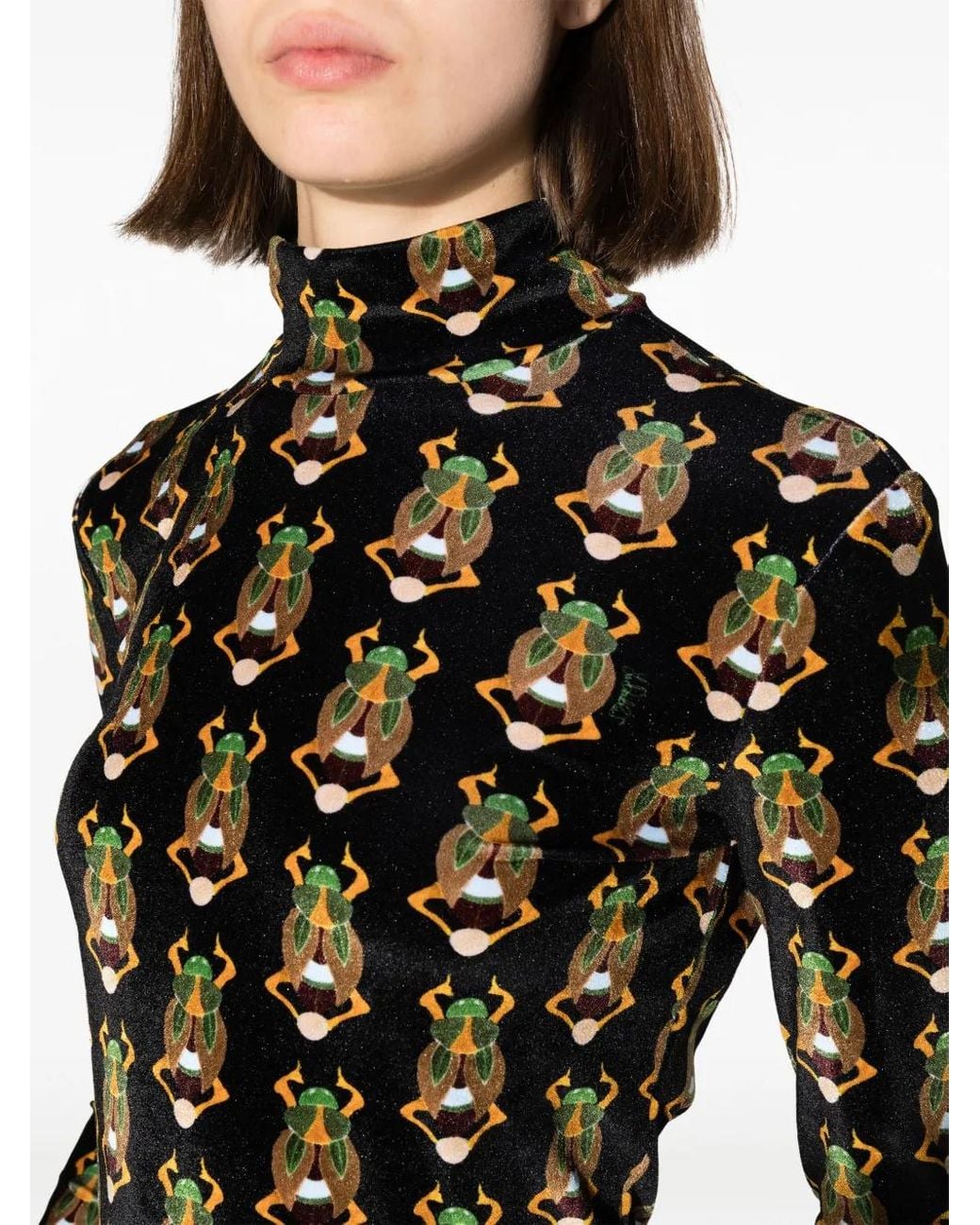 LaDoubleJ Black Printed Rollneck Top