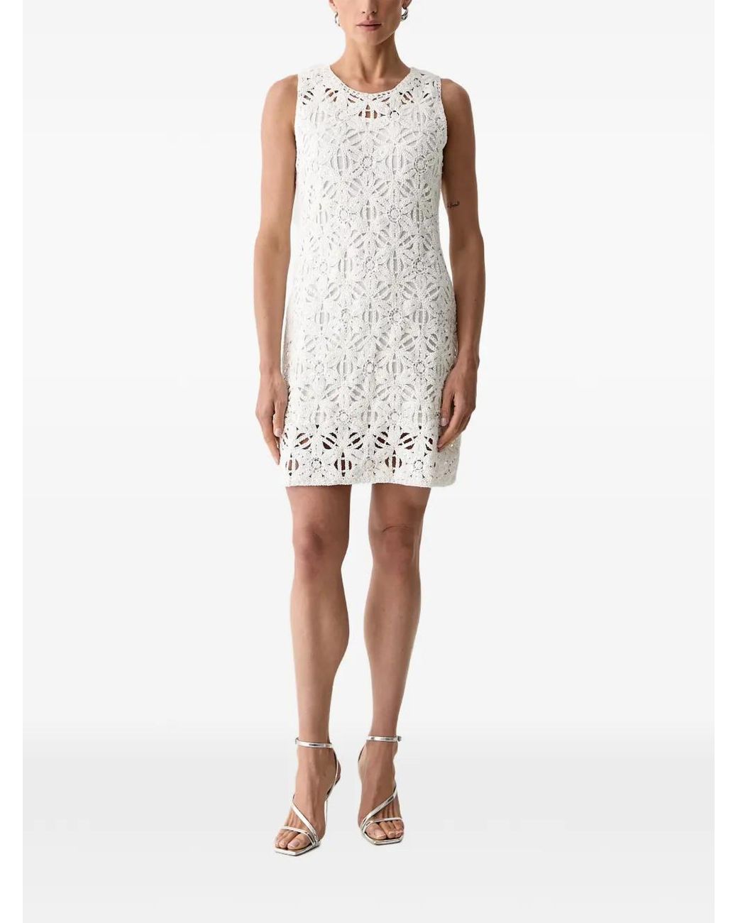 Morgan White Robe Courte En Crochet À Sequins