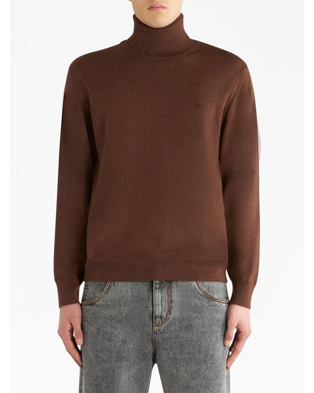 Etro Brown Roll-Neck Virgin Wool Jumper for men