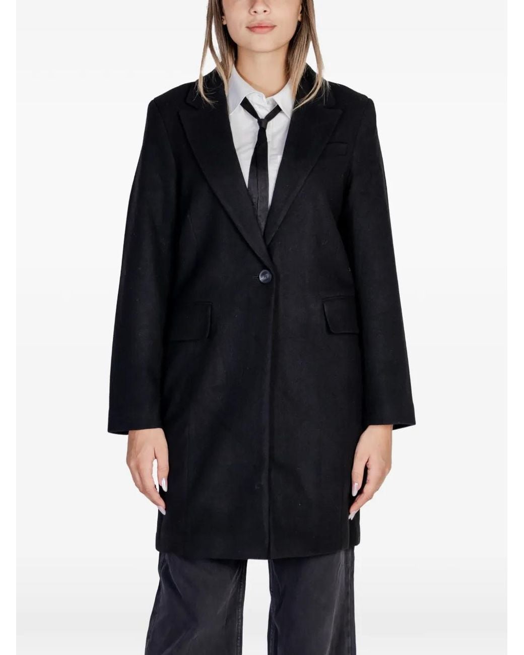 ONLY Black Single-Breasted Notched-Collar Coat